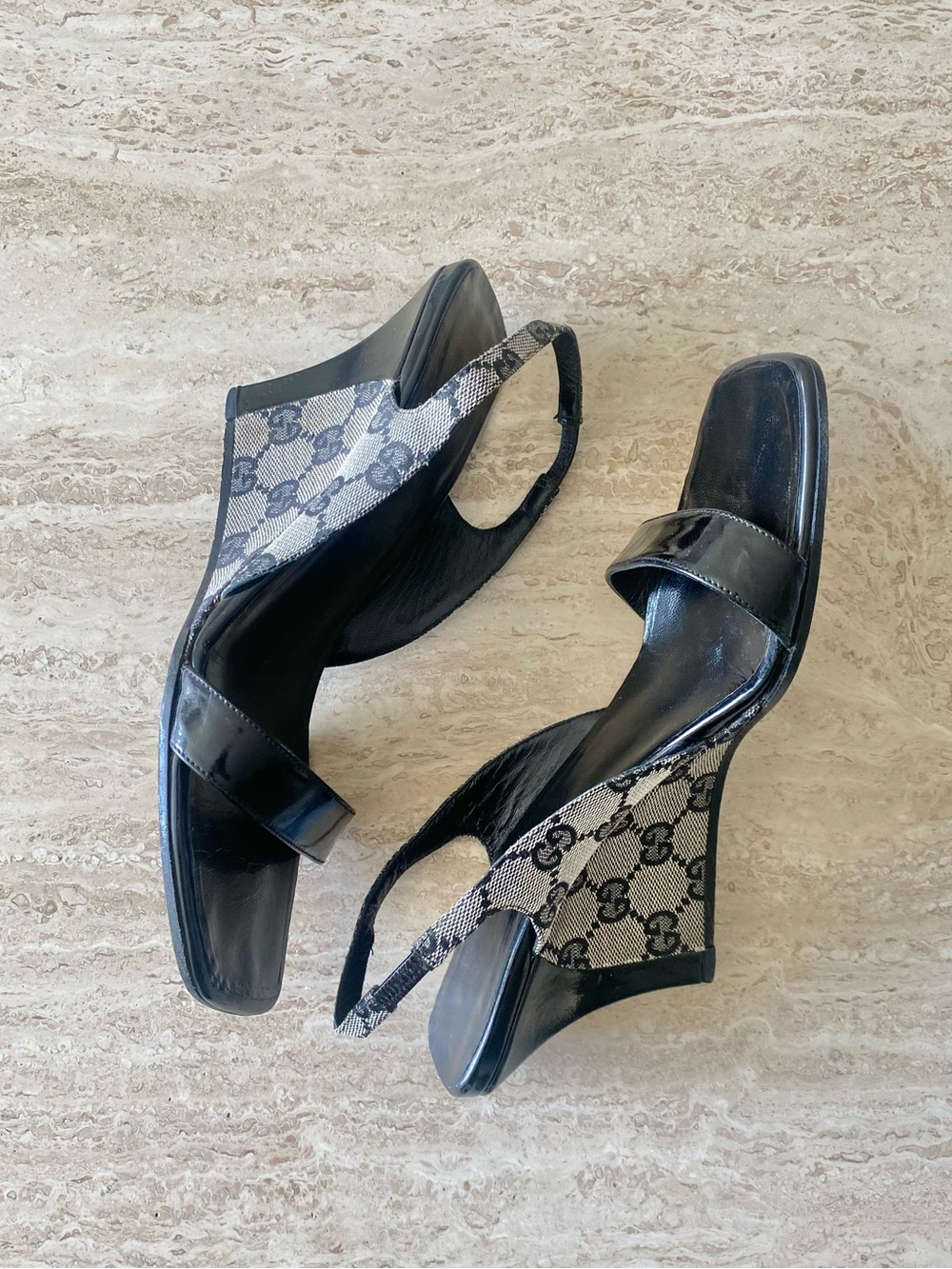 Vintage Gucci GG Canvas Slingback Wedge Sandals - Picture 4 of 9